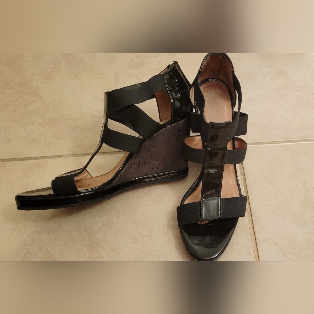 Women's Black Wedge Sandals, Size 8.5,by Donald J Pliner,  Spain